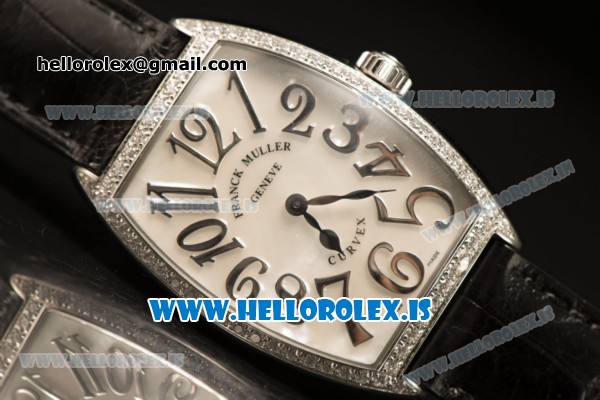 Franck Muller CINTREE CURVEX Diamond Bezel With Black Calfskin Strap Swiss Ronda 762 Quartz White Dial 1752 QZ DP - Click Image to Close